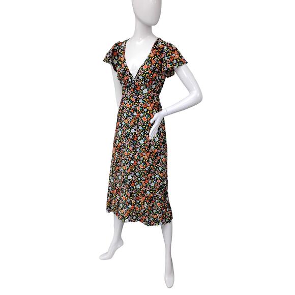 Vylette Floral Sun Dress Size Small V Neck Tie on Back and Side Zipper - Picture 4 of 12
